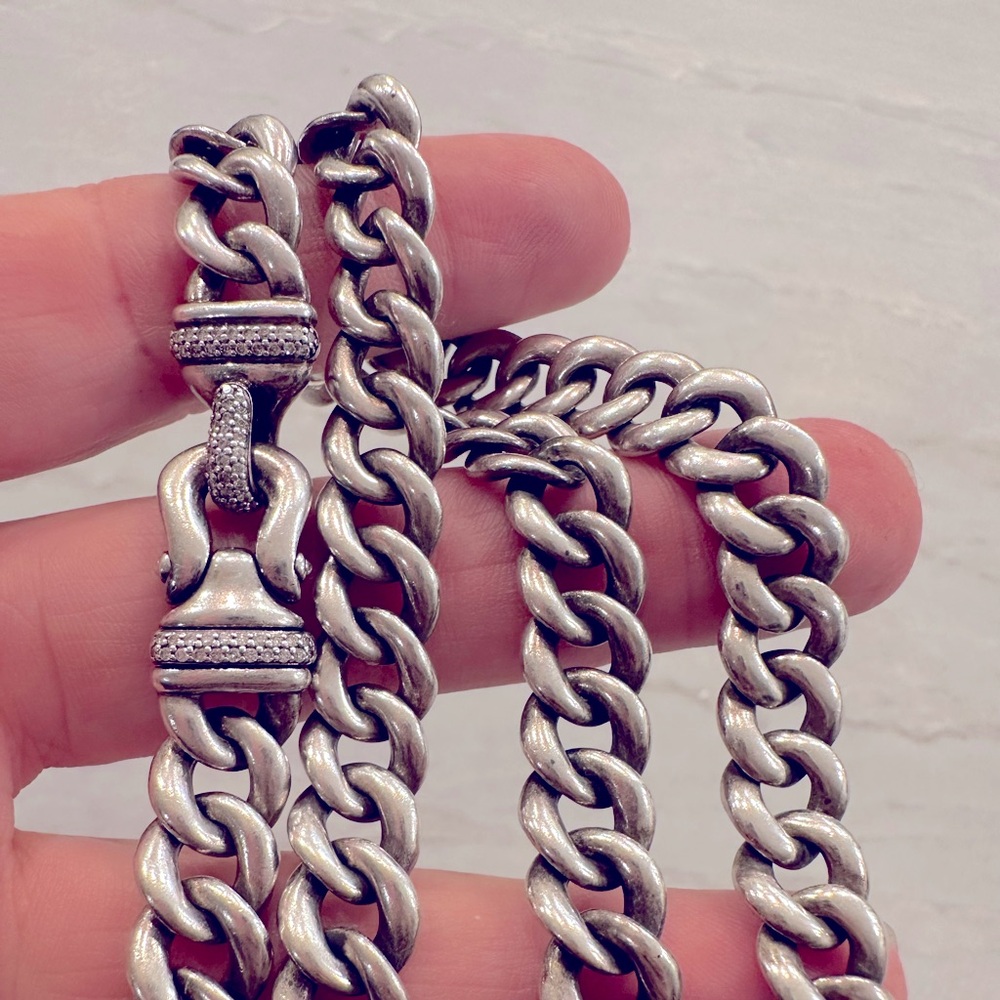 David Yurman buckle diamond/sterling curb chain necklace (21” length, 84g)
